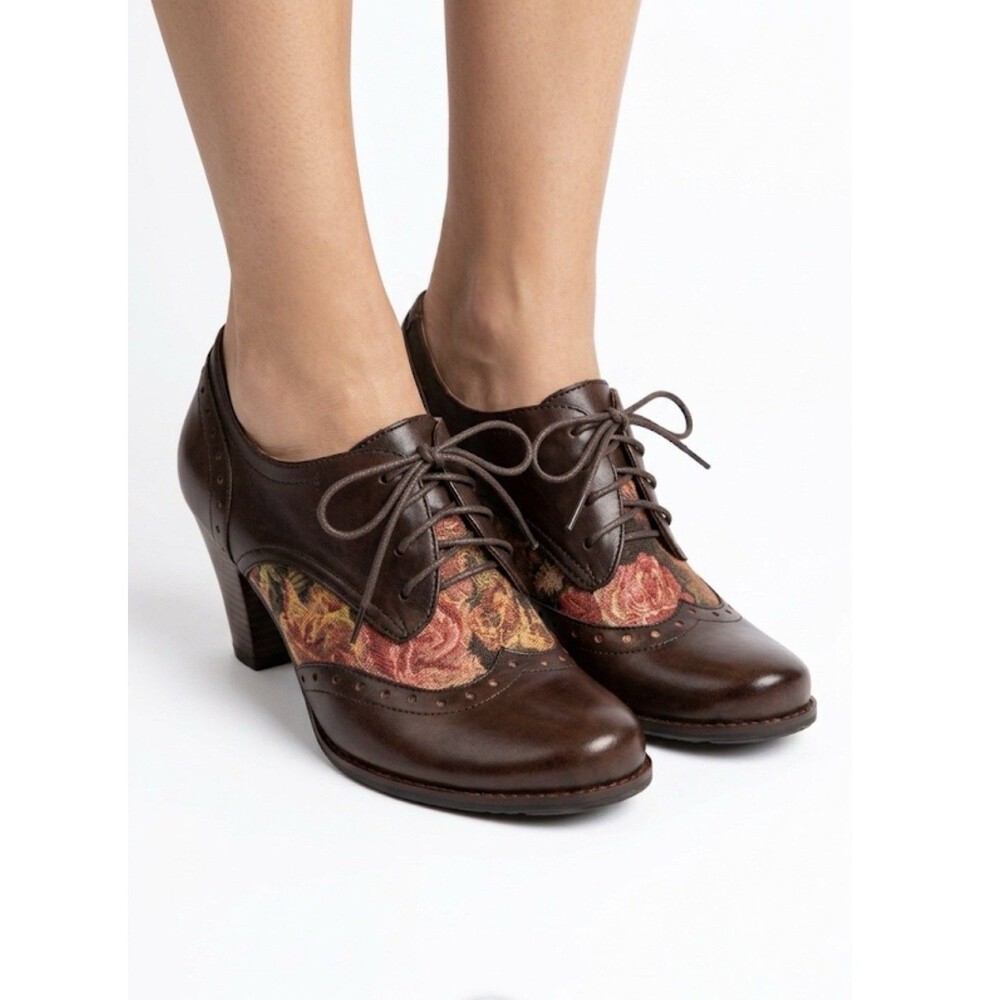 L'Artiste by Spring Step Women Brown Leather Marivel Heeled Oxfords US Sz 9 (40)